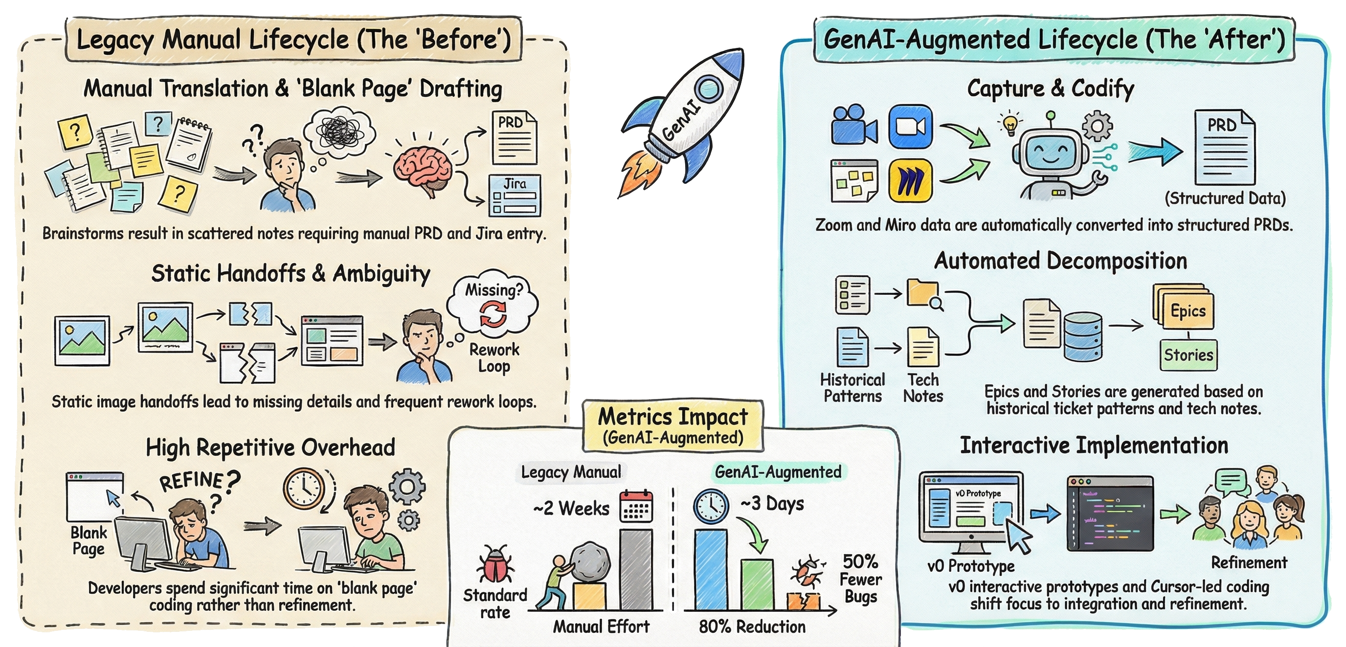 XR product workflow before and after GenAI-augmented structured fuel