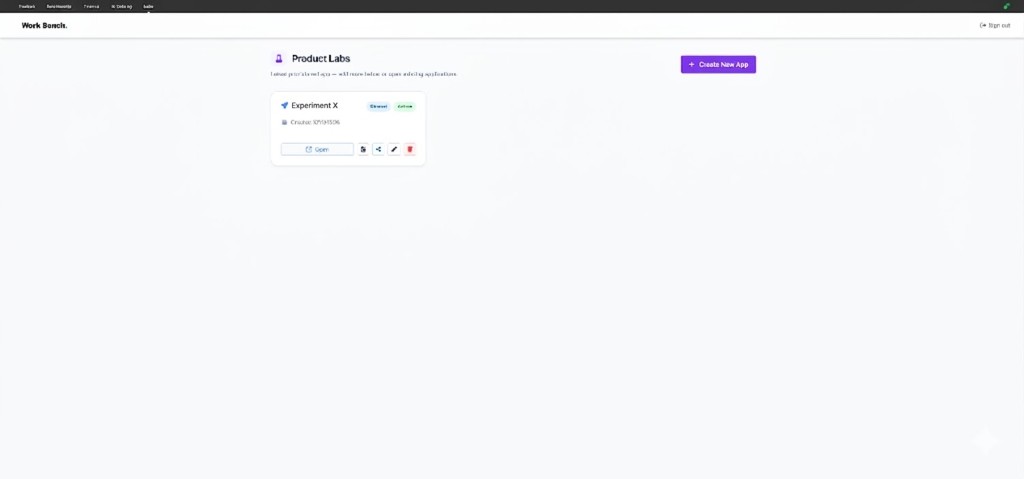 Work Bench Labs: Product Labs dashboard with experiments and app sandbox